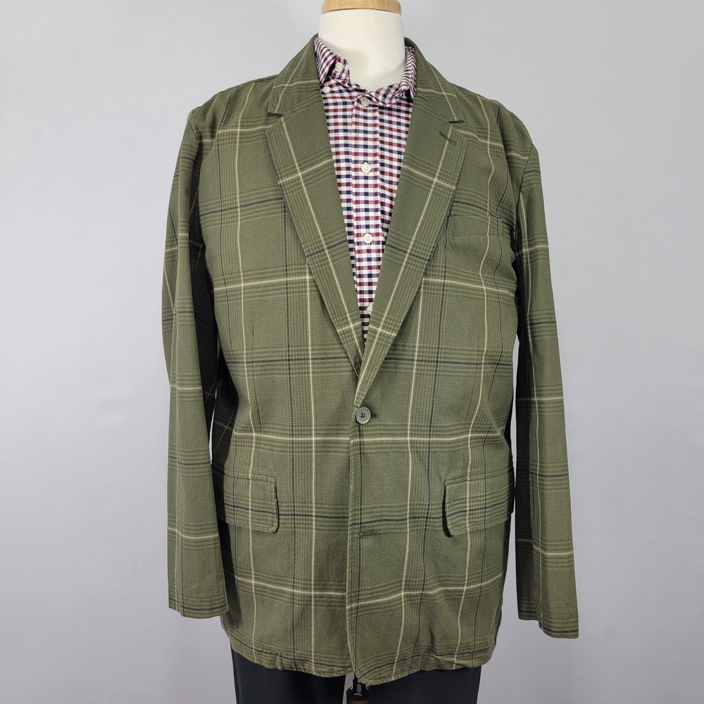 Structure Mens Sport Coat Blazer Two Button Unstructured Green Plaid Large 41-43
